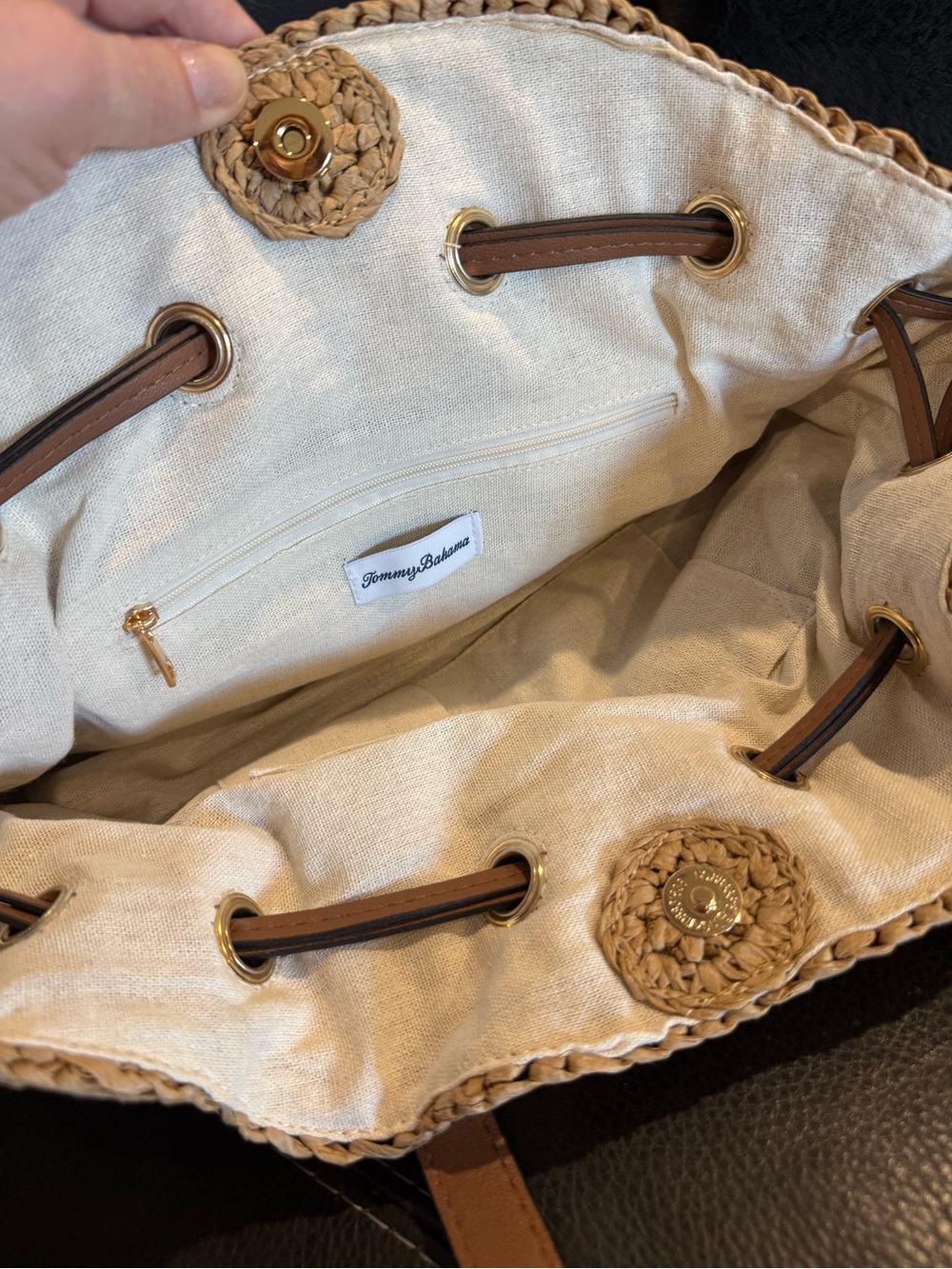 Tommy Bahama Natural Straw Tote with Tan Leather Trim  🤎NWT🤎 - Picture 6 of 7